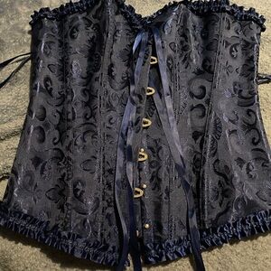 Elegant Dark Blue Corset with Lace Detailing